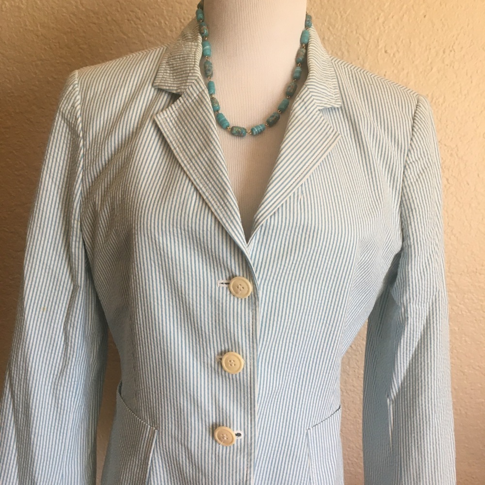 Blue and White J Crew Seersucker Blazer